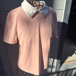 Super cute pink shirt, beaded collar!